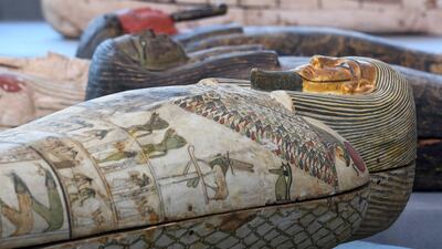 Wooden sarcophagi during the unveiling of an ancient treasure trove of more than a 100 intact sarcophagi. AFP