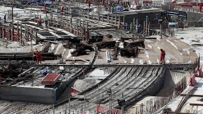 Construction work at the Al Bayt stadium in Doha. Qatar's preparations for the football 2022 World Cup have been affected by a boycott by neighbouring states. Lars Baron / Bongarts / Getty Images