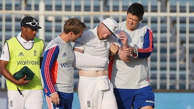 England's Ben Stokes receives treatment after sustaining an injury. Jason O'Brien / Reuters