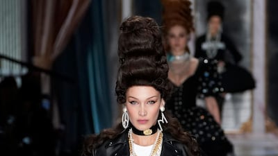 Bella Hadid walks the runway during the Moschino fashion show as part of Milan Fashion Week on February 20, 2020. Getty Images