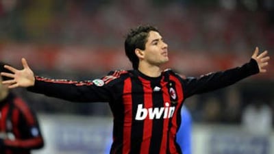 Pato celebrates after scoring against Udinese in Milan's last game before the winter break.