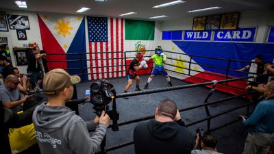 Manny Pacquiao takes part in a sparring session at Wild Card Boxing in Los Angeles. AFP