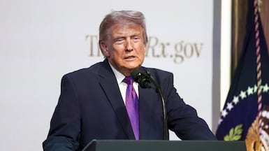 US President Donald Trump during a healthcare affordability event in the South Court Auditorium of the Eisenhower Executive Office Building at the White House in Washington, DC, US, on Monday, May 18, 2026. Trump announced his administration is adding more than 600 generic medications to its direct-to-consumer drug sales website TrumpRx alongside billionaire Mark Cuban. Photographer: Jim Lo Scalzo / EPA / Bloomberg