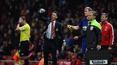 Louis Van Gaal, Manager of Manchester United, centre, gestures on the touchline during their Premier League match with Arsenal at Emirates Stadium on November 22, 2014 in London, England. Shaun Botterill/Getty Images