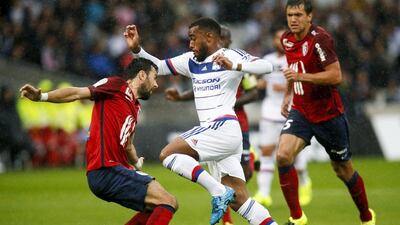 Lyon's Alexandre Lacazette shown during a Ligue 1 match last month against Lille. Robert Pratta / Reuters / September 12, 2015