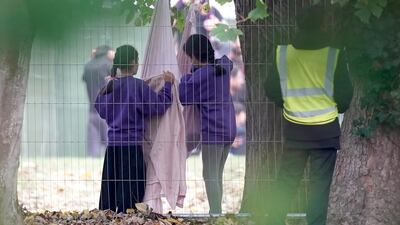 Children inside the Manston immigration short-term holding centre located in Thanet, Kent. PA