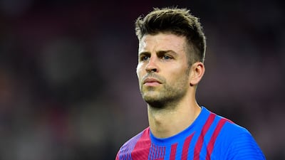 (FILES) In this file photo taken on October 30, 2021 Barcelona's Spanish defender Gerard Pique looks on during the Spanish League football match between FC Barcelona and Deportivo Alaves at the Camp Nou stadium in Barcelona. - The Spanish Football Federation (RFEF) has negotiated a 24 million euro commission for Kosmos, the sports events company chaired by Barcelona's defender Gerard Pique, to transfer the Spanish Super Cup to Saudi Arabia, according to Spanish media outlet El Confidencial on April 18, 2022. (Photo by Pau BARRENA / AFP)