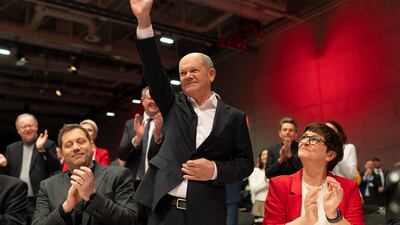 Olaf Scholz was applauded by members of his Social Democratic Party as he launched his campaign for a second term in Berlin. Getty Images