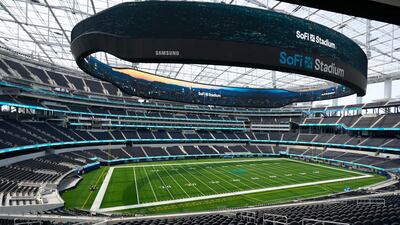 The videoboard at the ultramodern SoFi Stadium is the largest ever created, with 70,000 square feet of digital LED space. AP