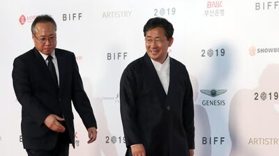 South Korean Culture Minister Park Yang-woo (R) attends the opening ceremony of the 24th Busan International Film Festival. EPA