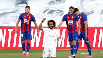 Marcelo celebrates scoring their third goal. Reuters