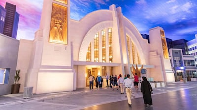 A Hall of Justice replica serves as the entrance to the Justice League ride in Metropolis. Antonie Robertson / The National