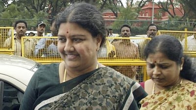 V K Sasikala, left, and another defendant, arriving for a hearing at a special court in Bangalore, India on August 2, 2005 in a corruption case involving Tamil Nadu chief minister J Jayalalitha. India’s top court on February 14, 2017, upheld the corruption conviction of Sasikala, the head of the ruling party in Tamil Nadu state, ending her chances of becoming the southern state’s next chief minister. Gautam Singh / AP Photo