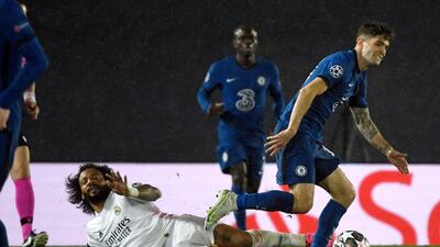 Real Madrid's Marcelo vies with Chelsea's Christian Pulisic. AFP