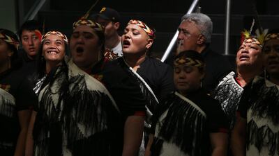 Māori singers welcome passengers arriving from Sydney on Air New Zealand Flight 246 in Wellington. Getty Images