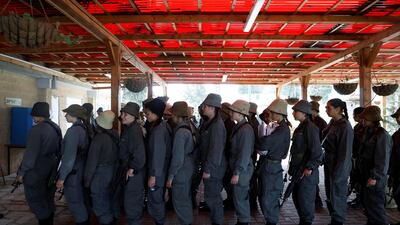 Israeli border policewomen queue as they wait to vote at a base in Beit Horon settlement. Reuters