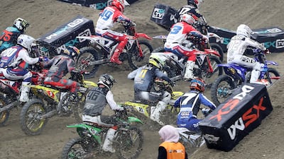 Riders taking part in the World Supercross Championship in Abu Dhabi.