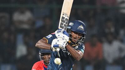 Gujarat Titans' Sai Sudharsan on his way to 62 in the IPL victory against Delhi Capitals at the Arun Jaitley Stadium in New Delhi on April 4, 2023. AFP