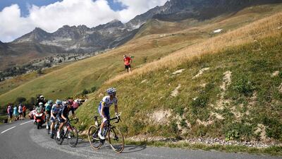 Breakaway of Julian Alaphilippe, Richard Carapaz, Daniel Martin and Gorka Izagirre on the Madeleine pass. AFP