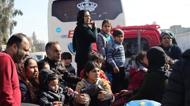 Displaced families who had taken refuge in Qamishli travel home to Afrin, northern Syria. AFP