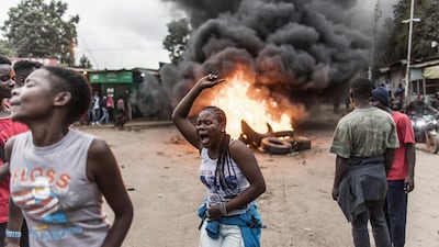 Supporters of the One Kenya Coalition Party's presidential candidate Raila Odinga protest in Kibera, Nairobi, after William Ruto was announced as Kenya's president-elect. AFP