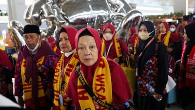 Muslim hajj pilgrims at the airport terminal. Reuters