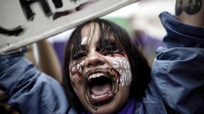 A woman takes part in an International Women's Day protest in San Jose, Costa Rica, on Wednesday. EPA