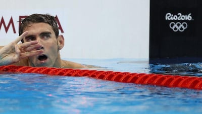 Michael Phelps of USA reacts after winning the men's 200m individual medley final at the 2016 Rio Olympics on Thursday. Stefan Wermuth / Reuters / August 11, 2016