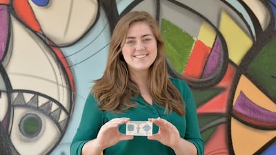 Julia Grifferty, the 17-year-old founder of Boot the Bottle, carries her personal business cards to network with people she meets at environmental and social services conferences. Vidhyaa for The National