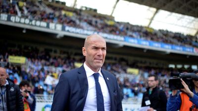 Real Madrid coach Zinedine Zidane arrives for a match against Real Sociedad. REUTERS/Vincent West