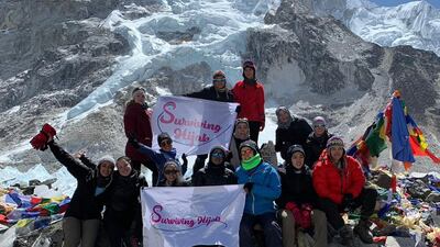 Surviving Hijab group at Everest Base Camp- Photo credit: Manal Rustom