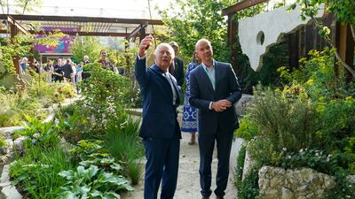 King Charles visits the Raymond Evison Clematis stand. Getty