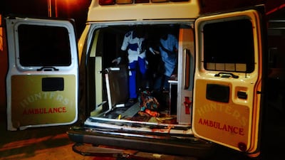 An injured victim arrives in an ambulance for medical attention at a Maiduguri hospital in northeast Nigeria on August 15, 2017. Three Boko Haram female suicide bombers detonated their explosives killing 28 people and leaving over 80 others injured at a market in the village of Konduga on the outskirts of Maiduguri in northeast Nigeria. AFP Photo
