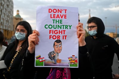 An anti-government protest in Beirut, 19 March. EPA