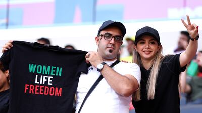 Many in the stands came adorned with clothing emblazoned with the "Women, Life, Freedom" slogan. Getty Images