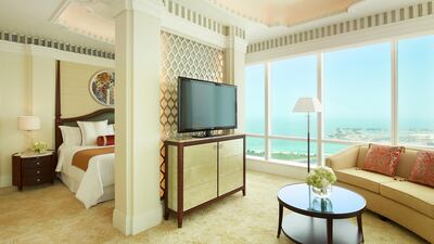 Designed by Hirsch Bedner Associates together with local designers, the hotel’s interiors were inspired by the region’s heritage and St Regis brand, mixing colours of the local sands, traditional cuisine and souqs.