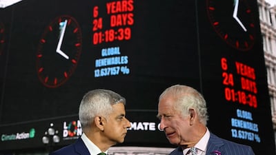 Britain's King Charles and London Mayor Sadiq Khan activated the 'Climate Clock'. Pool