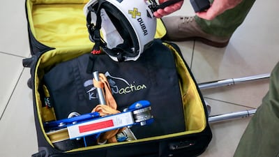 Nick prepares his kit ready to face the XDubai Zipline. Victor Besa for The National