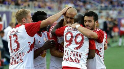Bradley Wright-Phillips and the New York Red Bulls beat rivals New York City FC 7-0, with the Englishman scoring twice. John Raoux / AP Photo