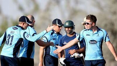 Sussex team players celebrate the win against Fly Emirates at The Sevens. Jaime Puebla / The National