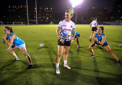 Christelene Steinhobel leads a Dubai Sharks training session. Victor Besa / The National
