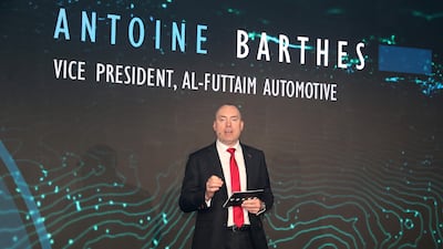 Antoine Barthes, vice president of Al Futtaim Automotive, speaks during the launch event at Al Serkal Avenue in Dubai