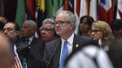 Jonathan Elkind, the US Department of Energy’s assistant secretary for international affairs, attends the opening session of the International Energy Forum in Algiers. Ryad Kramdi / AFP