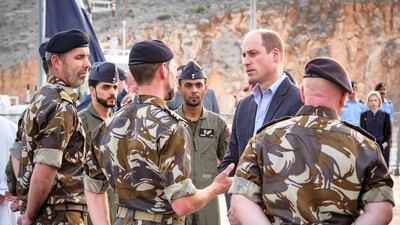 The Duke of Cambridge visited the Ras Musandam Naval Base to hear more about the Royal Navy of Oman’s responsibilities and role in monitoring the Strait of Hormuz maritime traffic separation scheme, which at its narrowest point is just 21 miles wide. Twitter/ @KensingtonRoyal