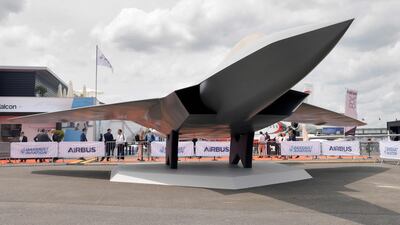 A full-size model of the planned warplane at Paris–Le Bourget Airport. AFP