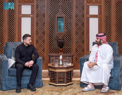 Ukrainian President Volodymyr Zelenskyy meets Saudi Crown Prince Mohammed bin Salman in Jeddah. Photo: SPA