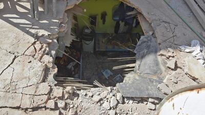 Debris from a missile fired at Riyadh by Houthi rebels in Yemen on March 25, 2018 fell through the roof of a home and killed an Egyptian worker. Fayez Nureldine / AFP