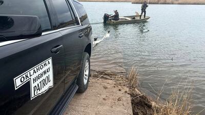 Troopers search a pond near Cyril, Oklahoma, for Athena Brownfield, 4. Oklahoma Highway Patrol / AP