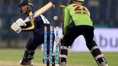Yorkshire's Jonathan Tattersall is bowled in the game between Lahore Qalandars and Yorkshire.