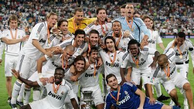 Real Madrid celebrate winning the Spanish Super Cup in 2008. AFP